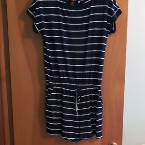 Navy and White Striped Romper